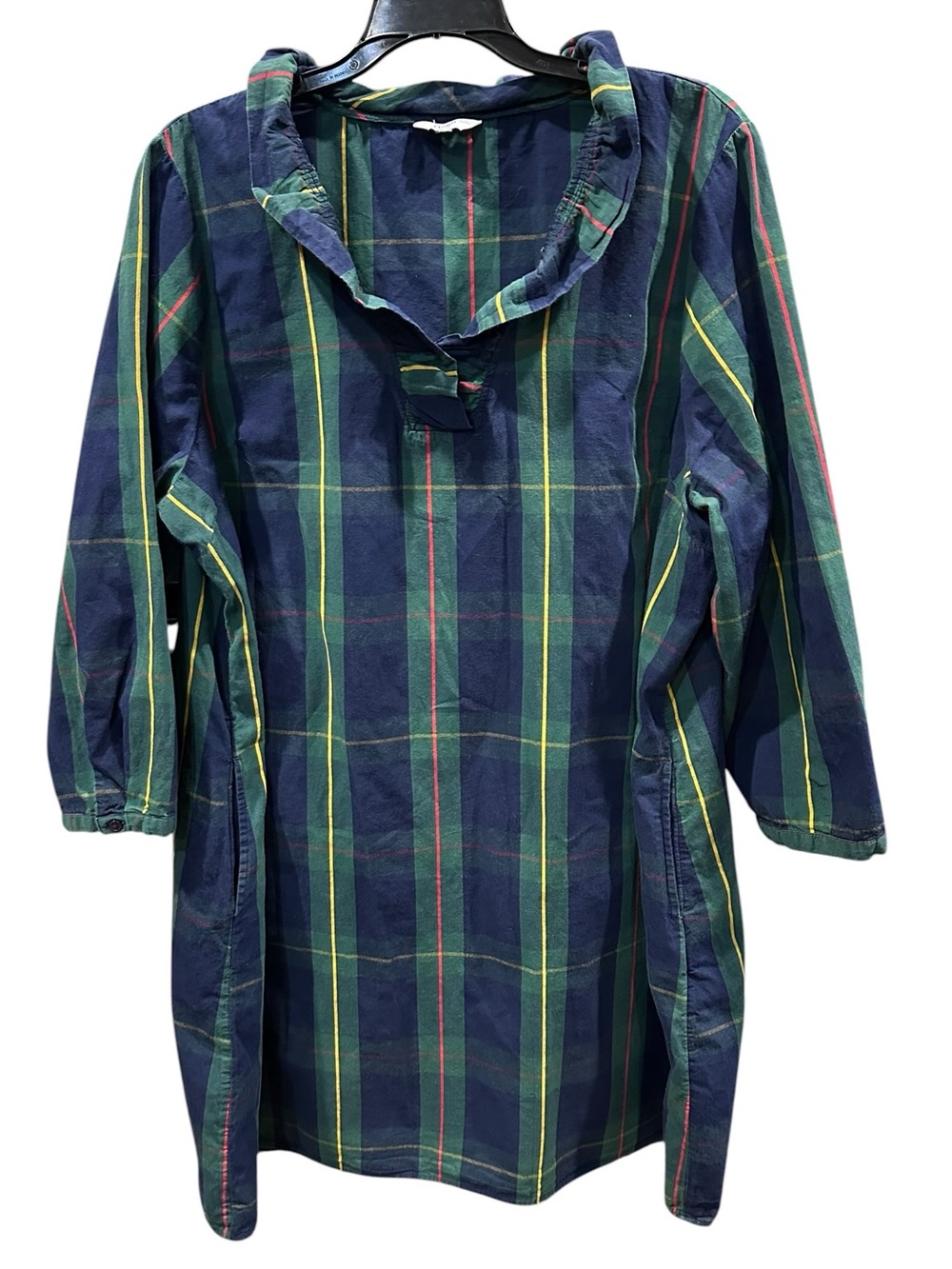 Crown & Ivy Navy Green Plaid 100% Cotton Tunic Dress tag missing